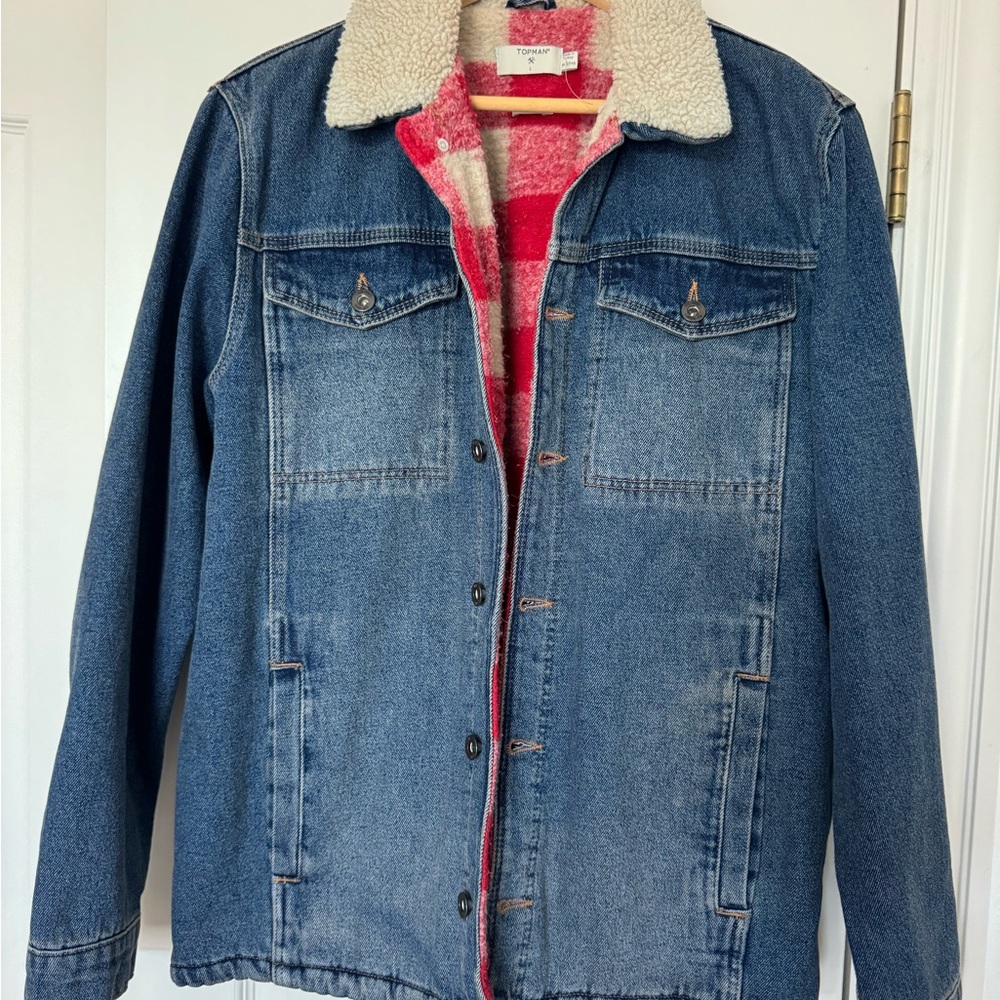 Top man Blue Denim Jacket with Sherpa Lining